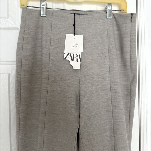 NWT ZARA Flare with cuts Women’s pants Medium Grey tan high rise - Picture 4 of 8